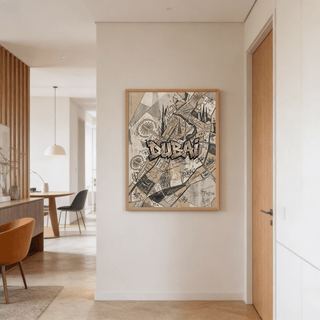 Street-style Dubai wall art featuring Deira label and hand-drawn scribble details