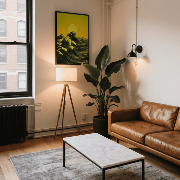 Modern Abstract Ocean Art Print, yellow green, studio wall print