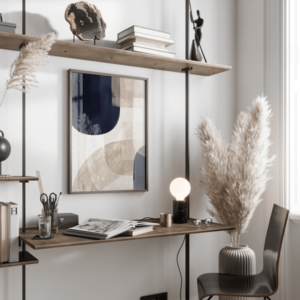 Abstract Shapes Minimalist Print using Beige, Blue, and White for entryway poster