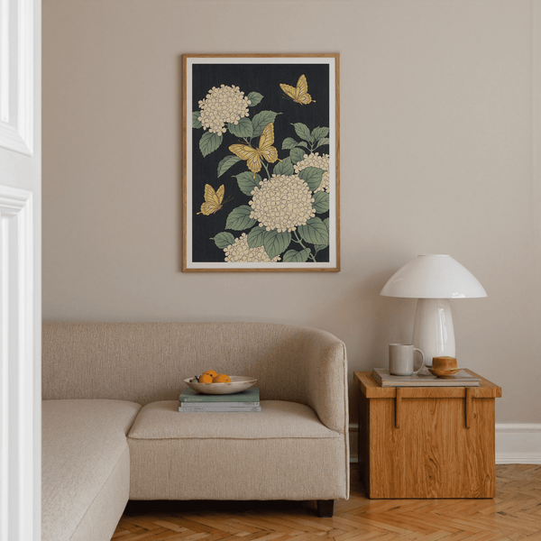 Vintage Butterfly Poster featuring vintage style, Green leaves, wall art