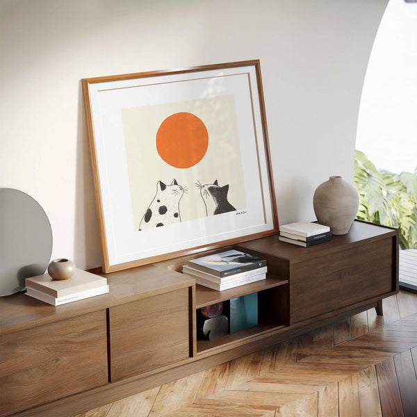 Modern Japanese-inspired orange cat art for pet lovers