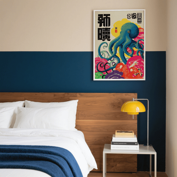 Whimsical Colorful Octopus Art Print in Pink and Blue, ideal for study room