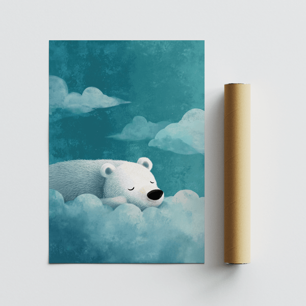 Polar Bear Wall Art in blue and white as wall art for a baby nursery