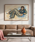 Beige and Blue Modern Female Illustration wall poster for studio space