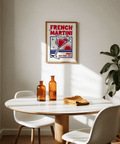 French Martini Art Print with Blue and Red details for dining nook decor