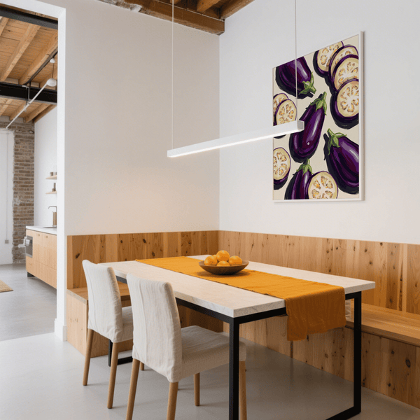 Modern Aubergines Art Print with purple accents for living room wall art