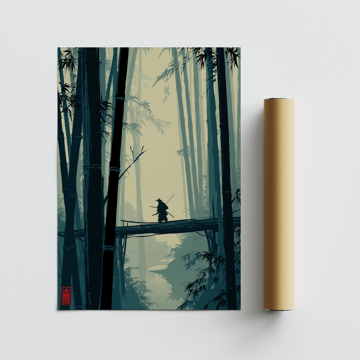 Japanese Bamboo Art Print depicting layered bamboo trunks in haze