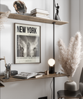 Vintage-style New York poster print with Art Deco tower photo and “Completed: 1931” text