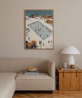 Ice Skating Poster print, blue and white, designed for modern living room