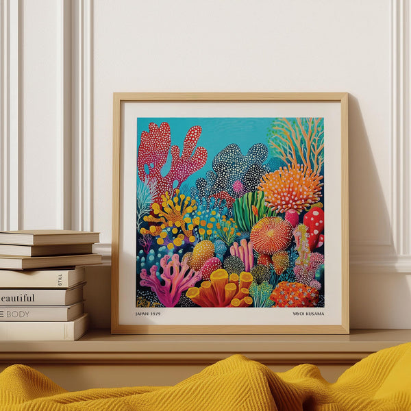 Colorful ocean picture featuring abstract coral shapes and vibrant undersea tones.
