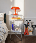 Modern Dog Portrait Art Print showcasing red, white, and black in a dining room