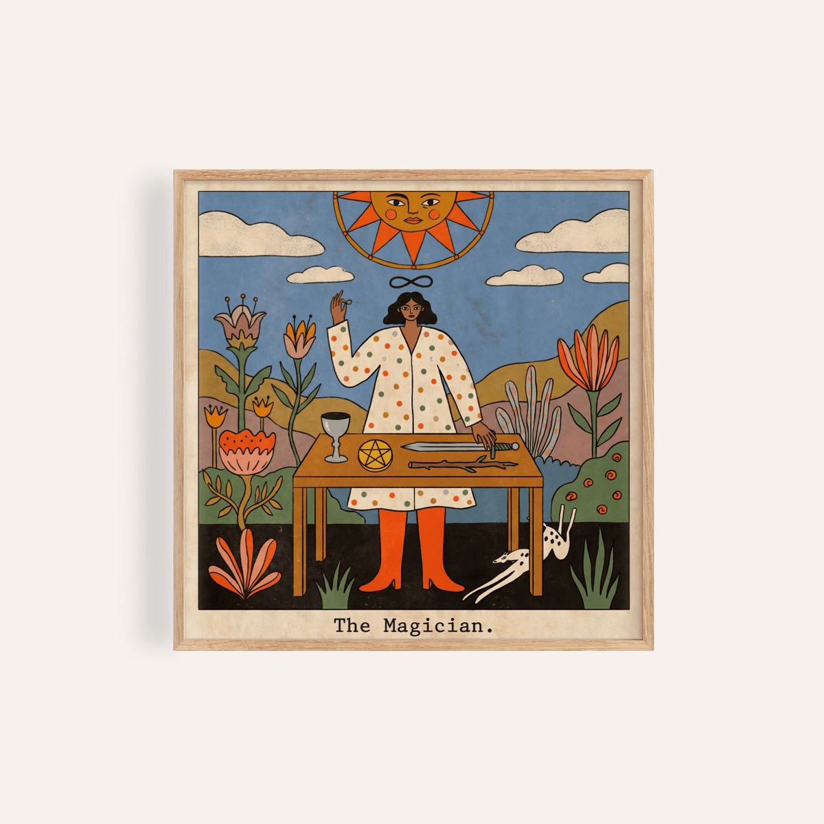 Tarot Magician Wall Art poster with central magician figure, infinity symbol and sun face