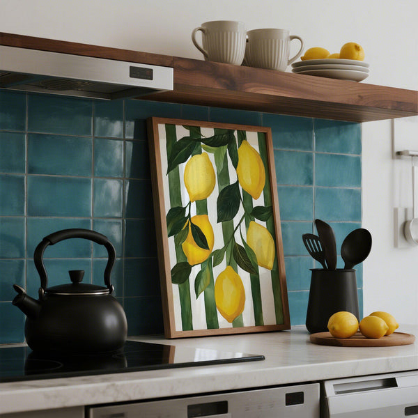 Decorative Lemon Painting for fruit-themed kitchen or summer gallery wall.