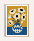 Flower Art Print with Blue and Yellow for living room, wall art