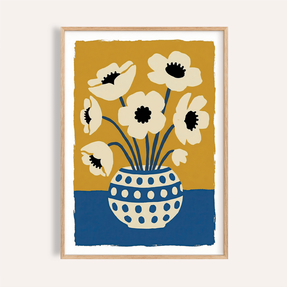 Flower Art Print with Blue and Yellow for living room, wall art