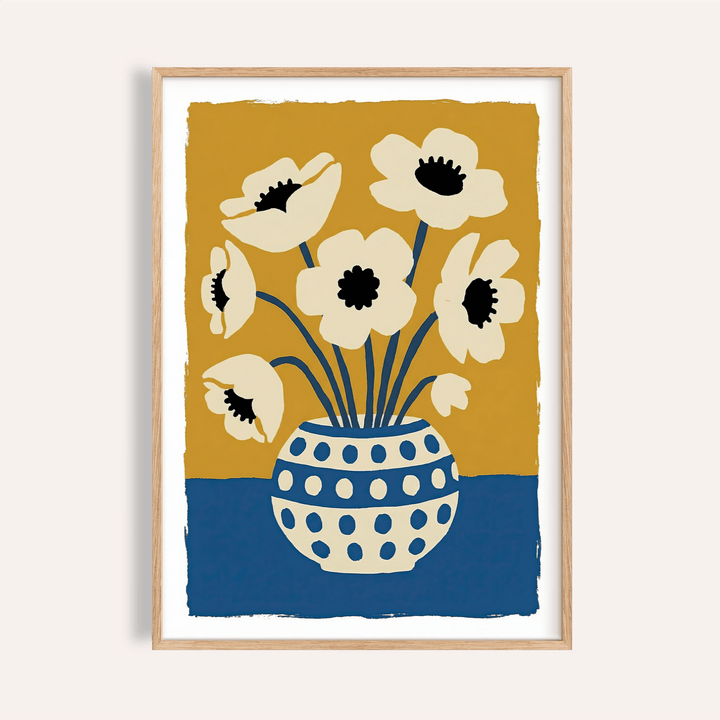 Flower Art Print with Blue and Yellow for living room, wall art
