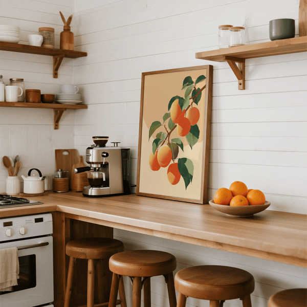 Apricot Wall Print for living room decor in orange and green