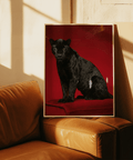 Black Panther Art Print with deep black panther and red background for study