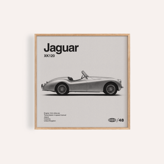 Jaguar XK120 Art Print for living room in Gray, White, Black as wall art