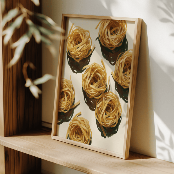 Fettuccine Print wall art with beige and yellow hues for living room
