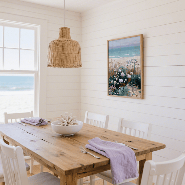 Floral wall art in Beach Floral Art style, Blue and Pink, hallway poster