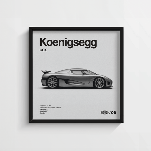 Sophisticated Koenigsegg Art Print for game room wall art in Gray