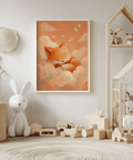 Sleeping Fox Art Print in Beige and Orange, ideal for children’s room wall art