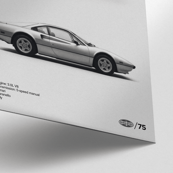 Automotive wall art Ferrari 308 GTB Print in gray for study