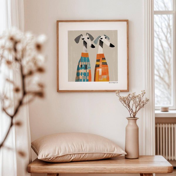 Colourful patterned sweater wall art dog for whimsical children's bedrooms