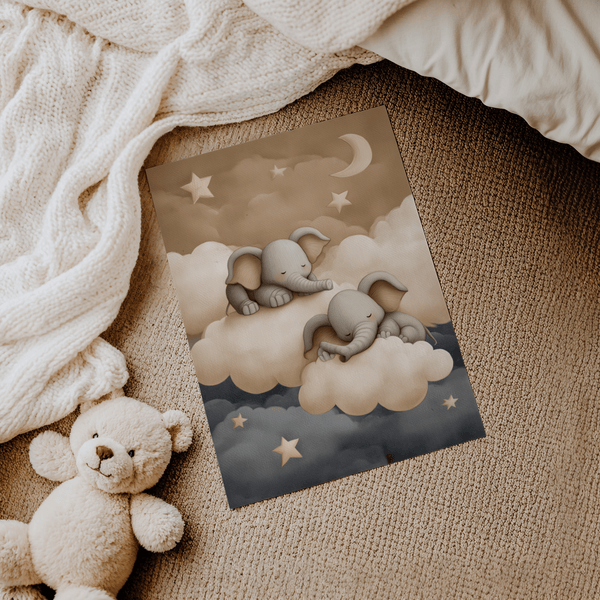 Baby Elephants Nursery Art, gray and beige, perfect for soothing baby nurseries