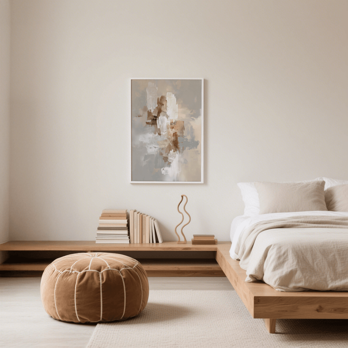 Abstract Neutral Art Print with gold and white, perfect for office wall decor
