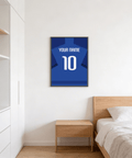 Minimal football shirt print with jersey silhouette, YOUR NAME text, and large 10 on back