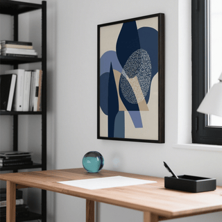 Blue Abstract Print with Blue, Beige, White, Brown abstract design for hallway