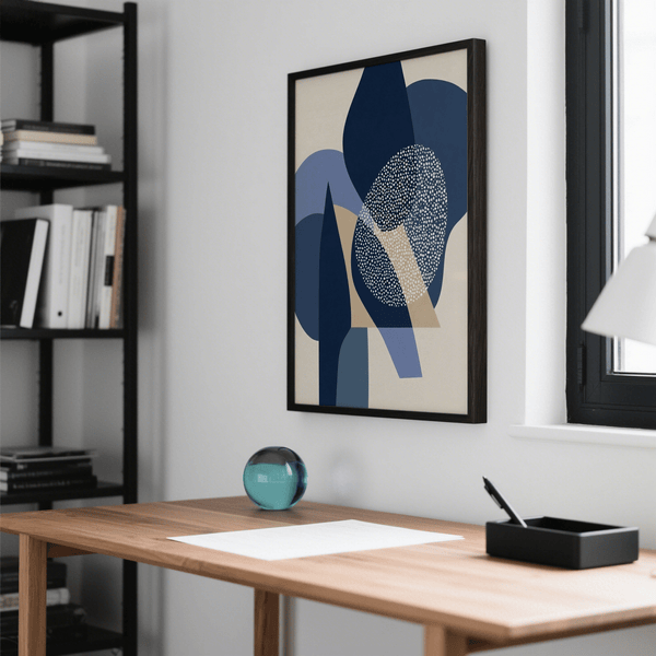 Blue Abstract Print with Blue, Beige, White, Brown abstract design for hallway