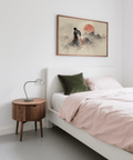Oriental Wall Art Poster featuring Red sun and Beige background for bedroom decor