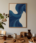 Blue Flowing Wall Art poster for dining room, using blue and beige modern design