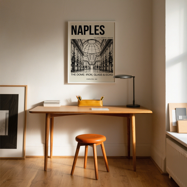 Monochrome architecture wall art featuring Naples Galleria Umberto I dome and colonnades