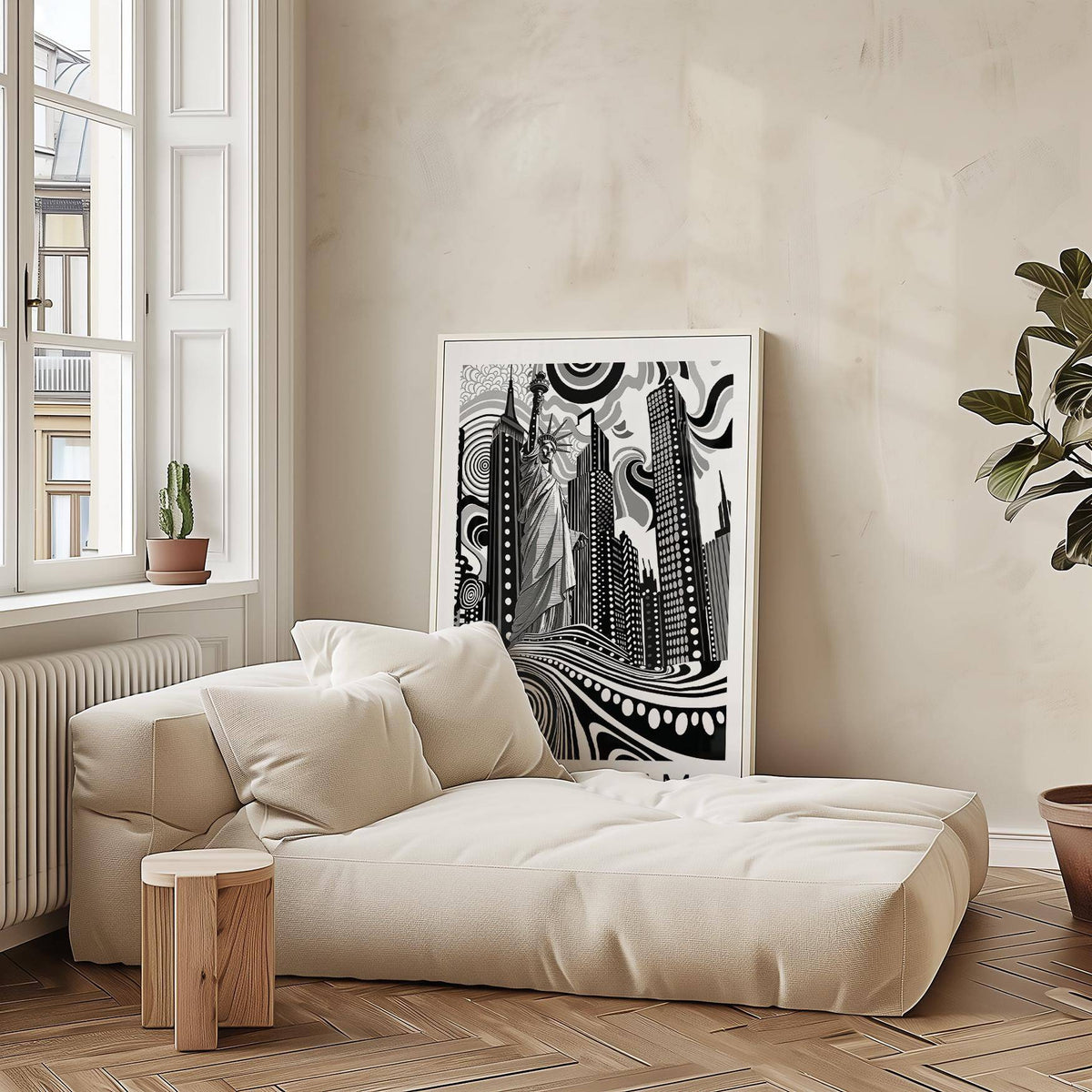 Surreal New York Cityscape wall art inspired by Yayoi Kusama