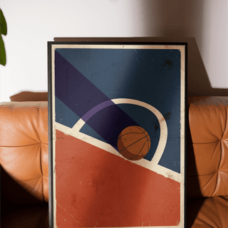Vintage Basketball Poster wall art highlighting aged paper grain and scuffs