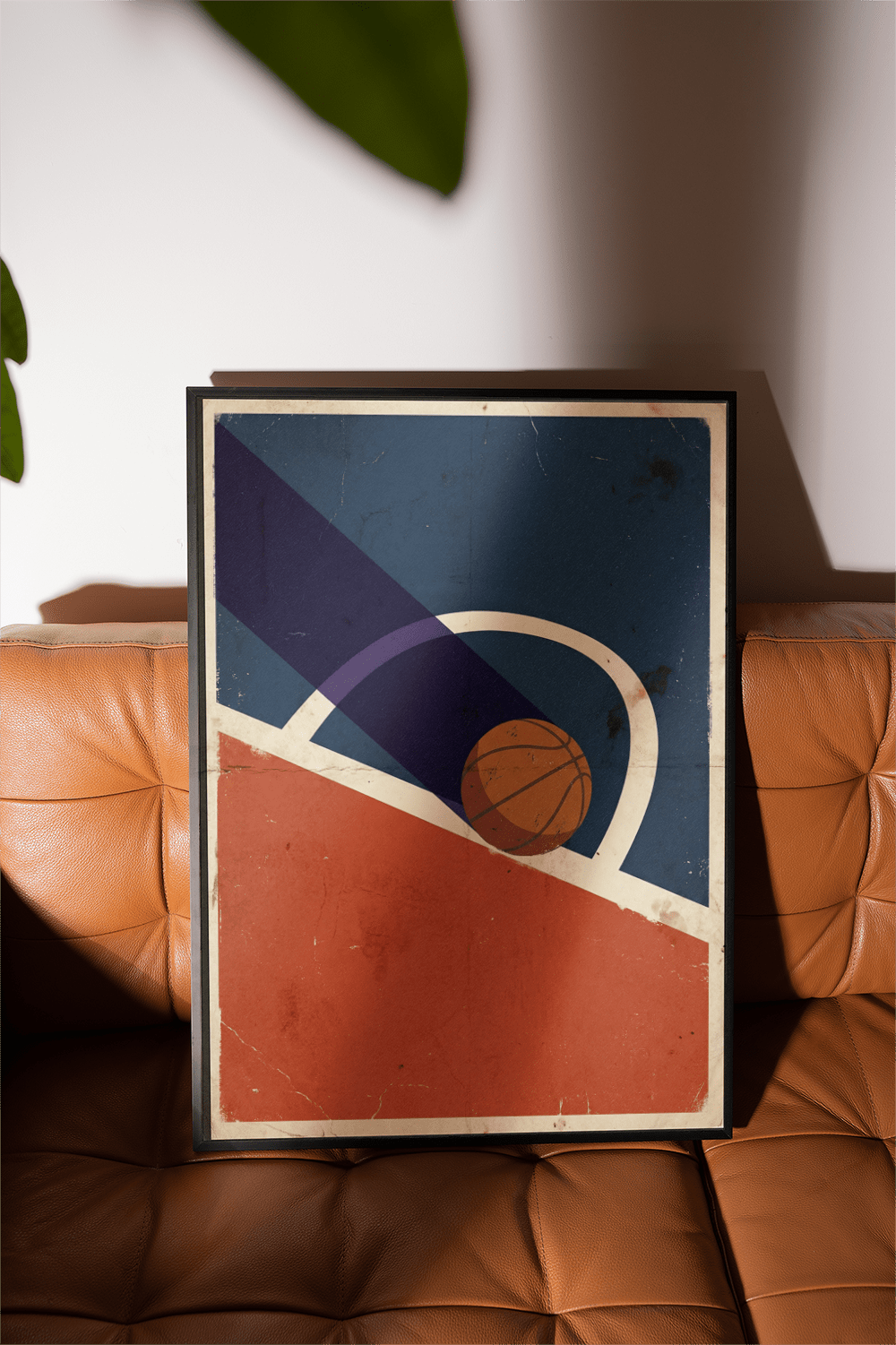 Vintage Basketball Poster wall art highlighting aged paper grain and scuffs