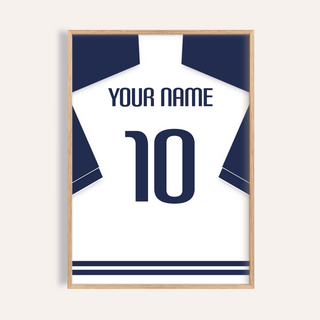 Spurs Football Shirt Poster framed on white wall with bold name and number ten