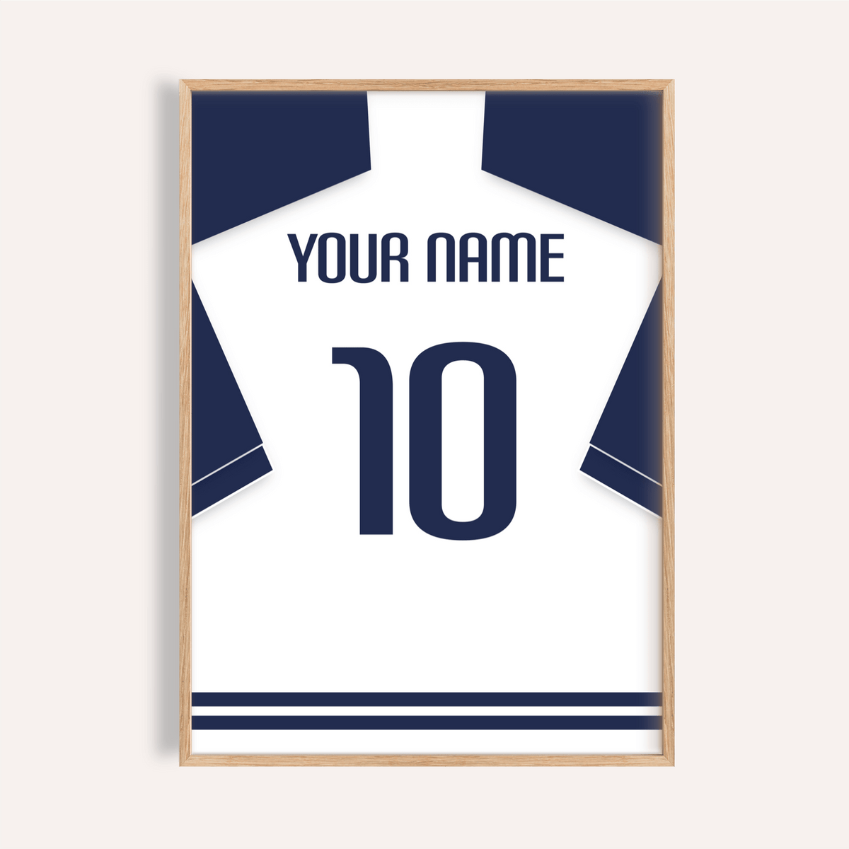 Spurs Football Shirt Poster framed on white wall with bold name and number ten