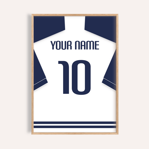 Spurs Football Shirt Poster framed on white wall with bold name and number ten