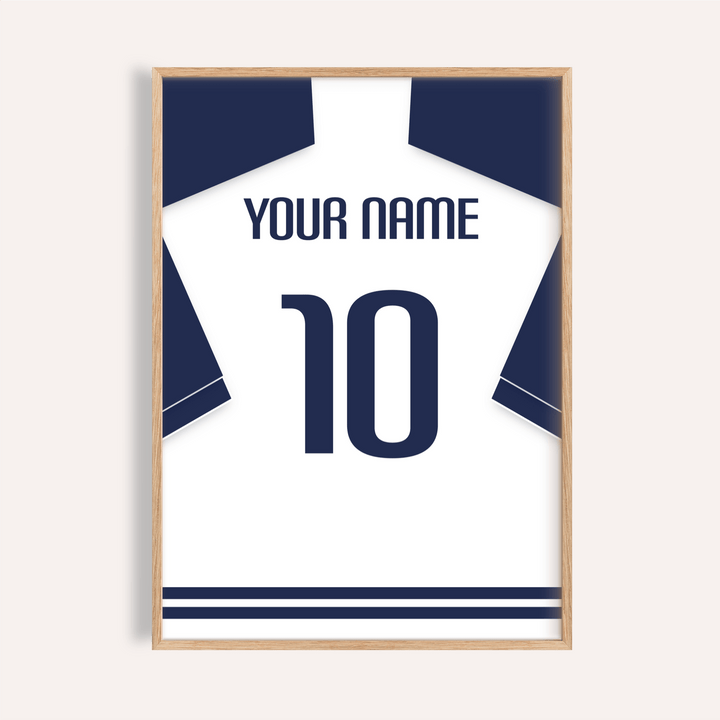 Spurs Football Shirt Poster framed on white wall with bold name and number ten