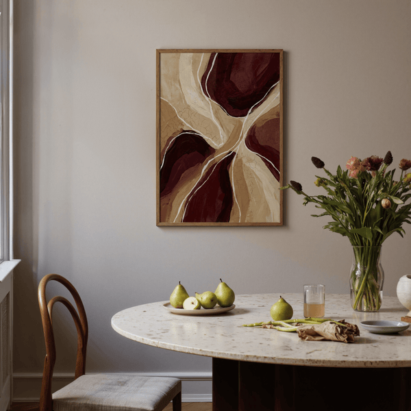 Organic Abstract Art Print with Red highlights for entryway decor