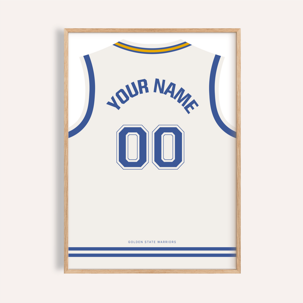 Front-view jersey print poster with arched name text and 00 number layout