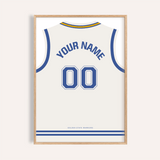 Camiseta de baloncesto personalizada - blanca con número azul — wooden-frame main image