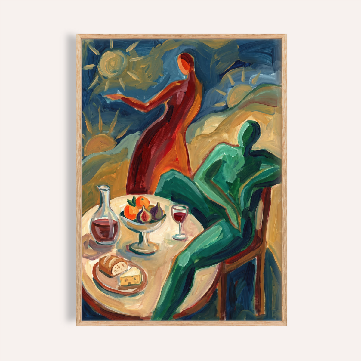 Dining Scene Wall Art print showing two abstract diners at a round table