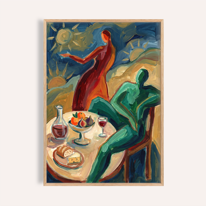 Dining Scene Wall Art print showing two abstract diners at a round table