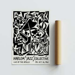 Modern music-themed wall poster with hand-lettered event details and dynamic composition